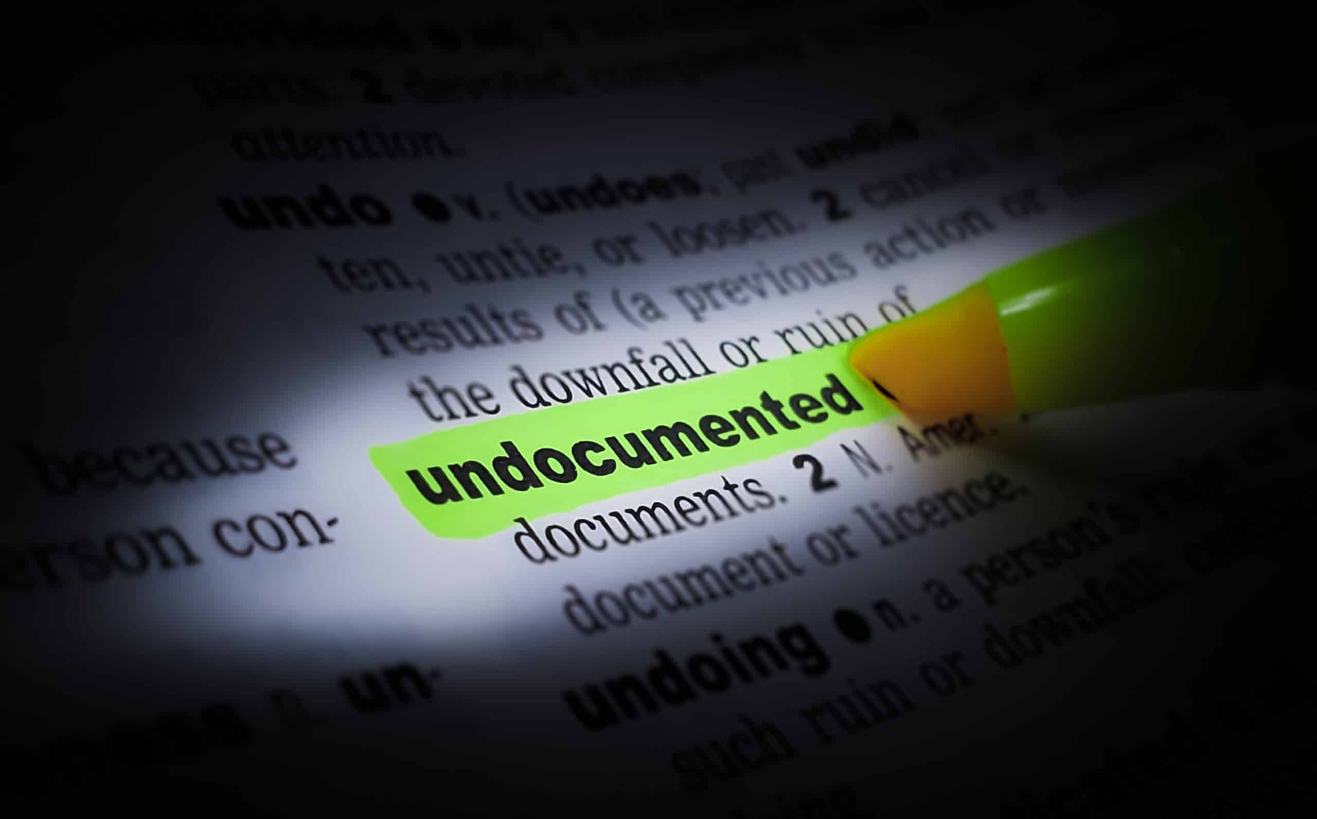 undocumented dictionary definition