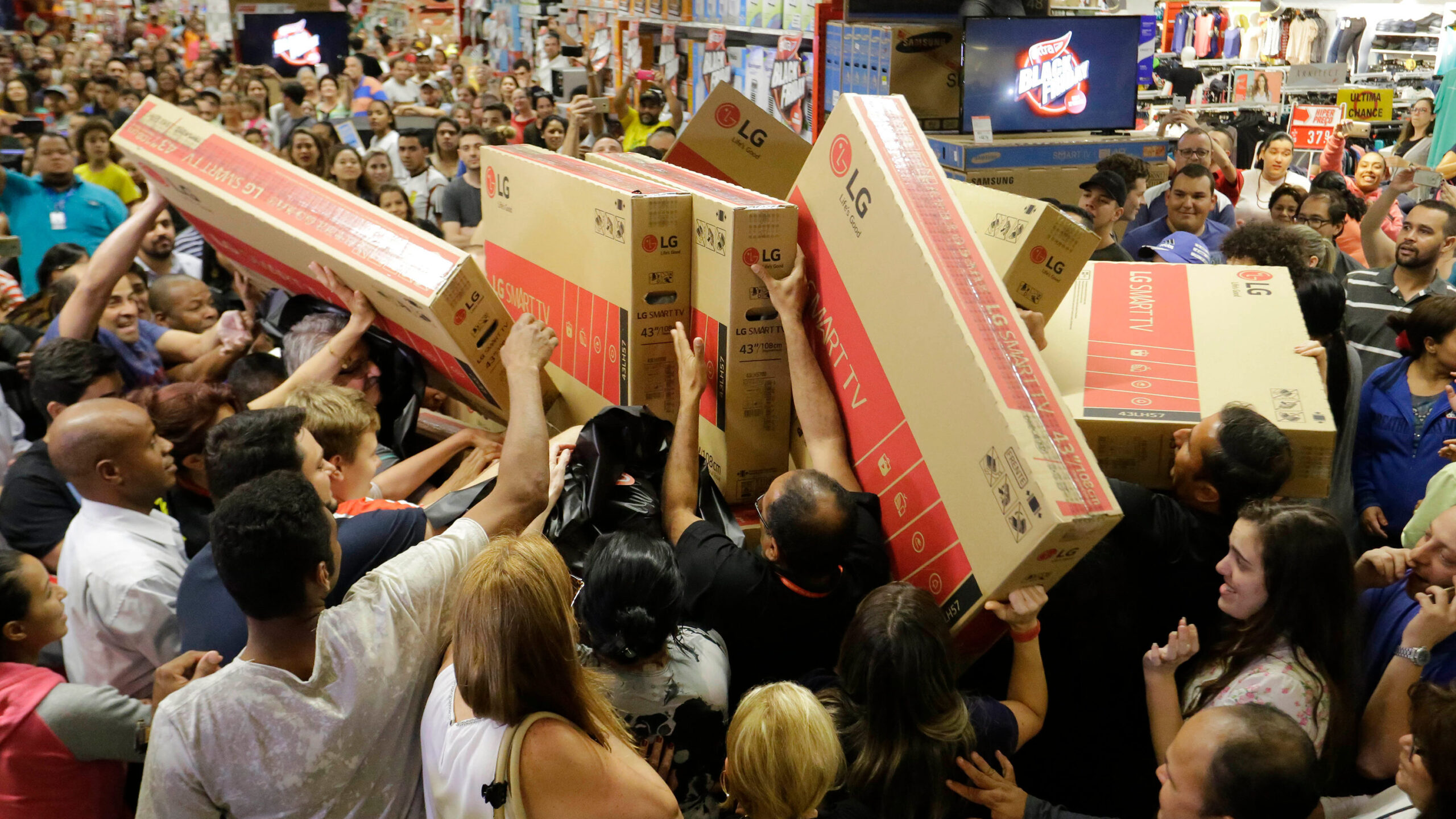 Shoppers fighting for LG tvs on black friday sale