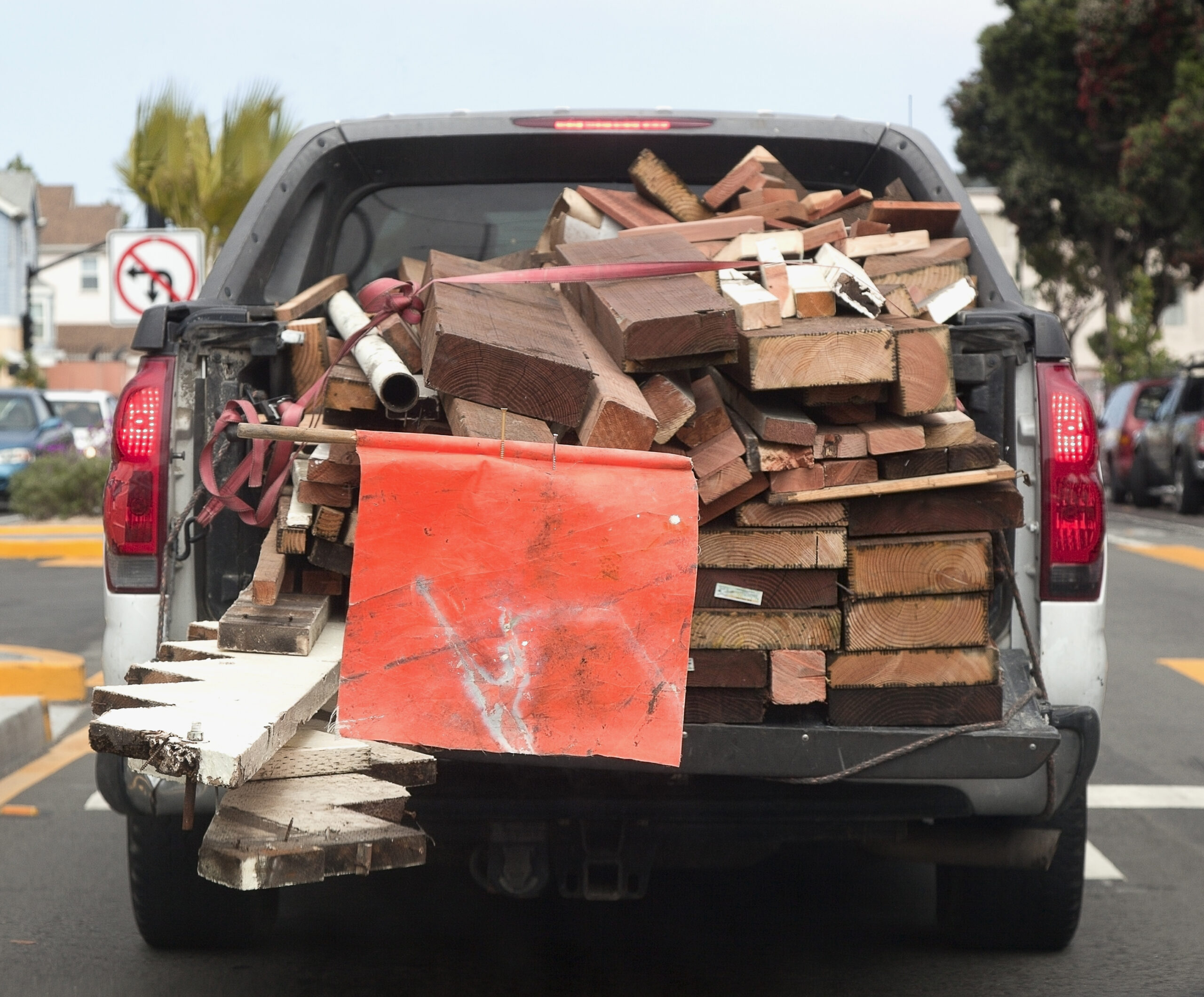 A truck packed with potential debris.