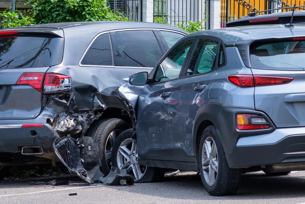 T-bone car accident on the road